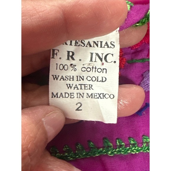 Girls Purple Hand Embroidered Floral Mexican Dress Artesanias Size 2 - Picture 6 of 6